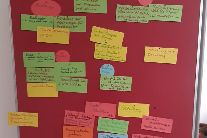 Rote Pinnwand mit Notizen 